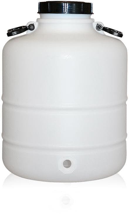 30 liter cylindrical plastic bottle with handles and 130 mm screw cap
