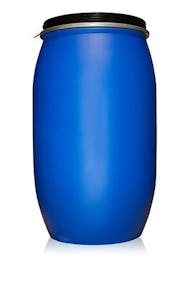 Tambor de plástico azul de 220 litros com fecho de metal