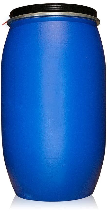 220 liter blue plastic drum with metal closure