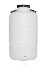 Tanica cilindrica in plastica da 50 litri con manici e tappo a vite da 130 mm