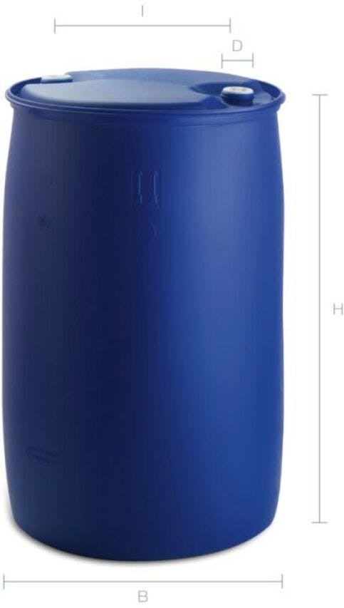 220 L blue HDPE plastic drum with partial opening and UN approval
