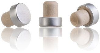 Synthetic cork stopper with silver head