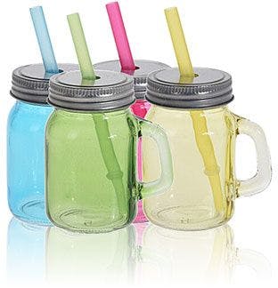 Set of 4 glass jars 75 ml with straw